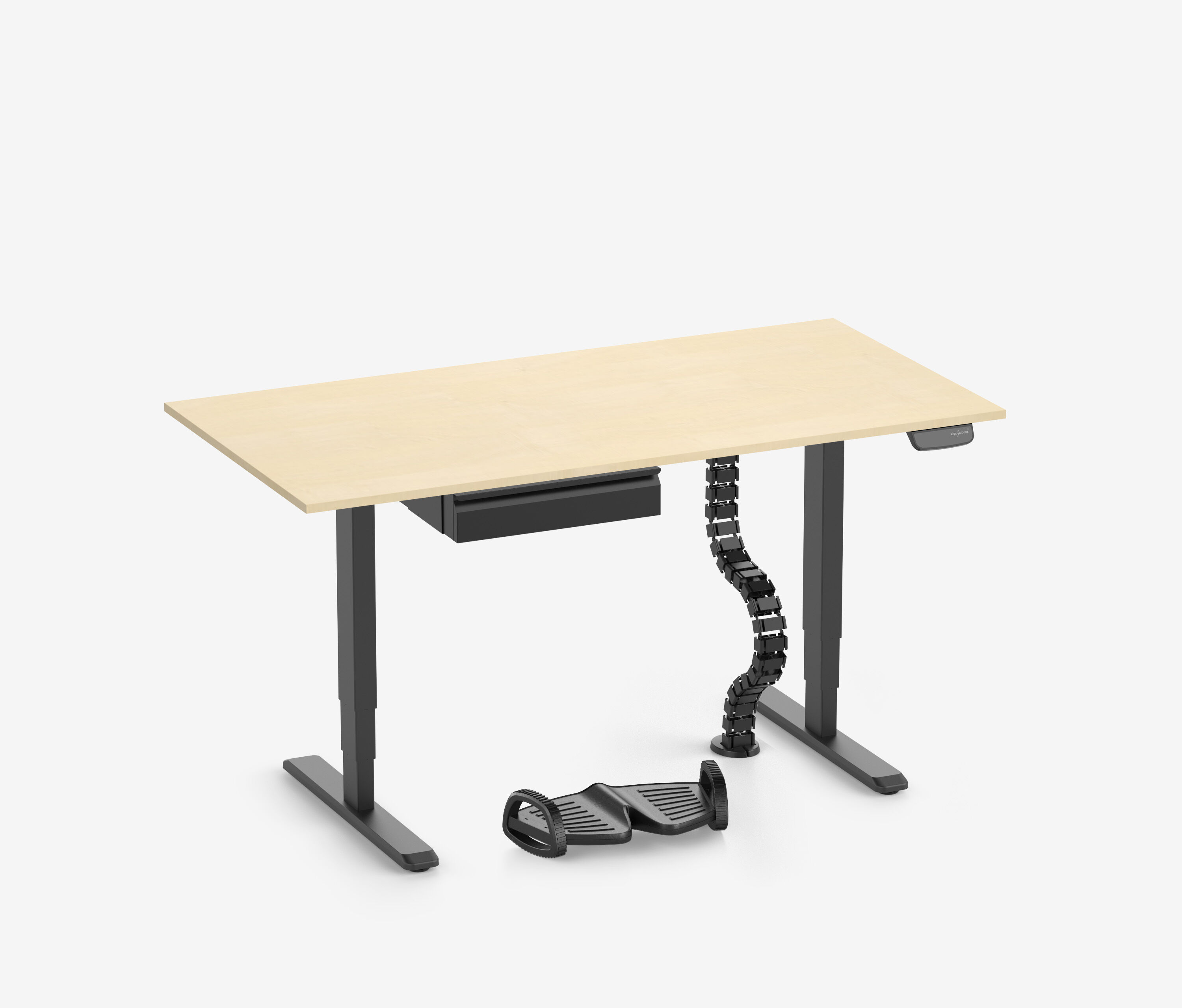 PRIMUS + Schublade, Kabelschlange & Fußstütze 160x80 Schwarz Birke