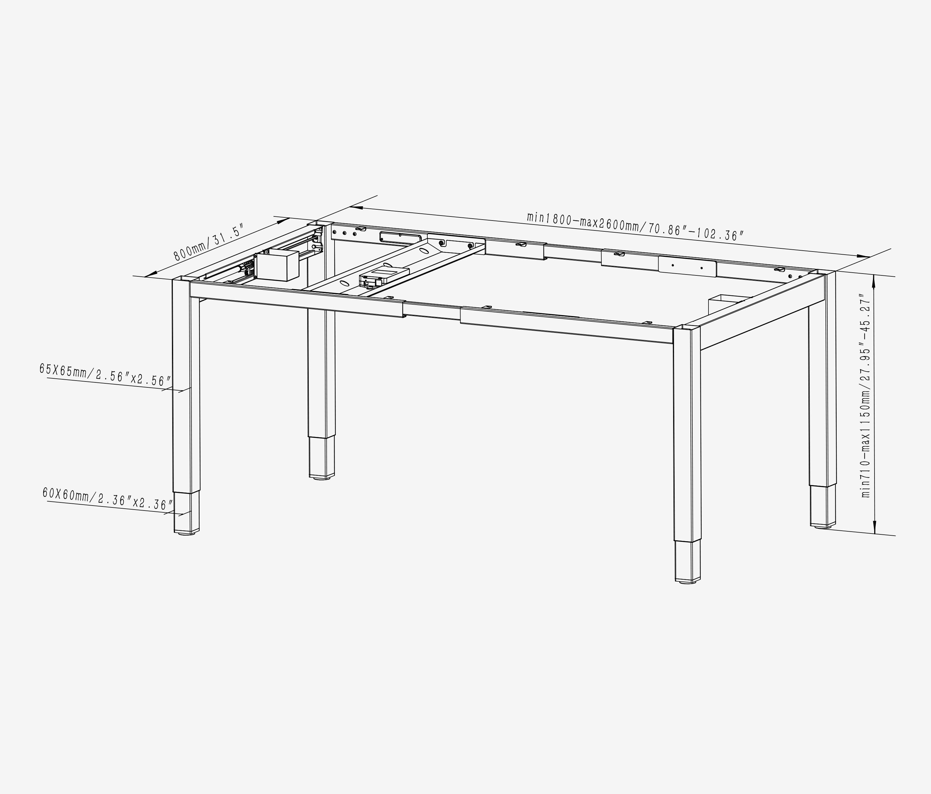 PRIMUS 4-Bein Schreibtisch Schwarz Eiche 2400 x 800 x 25 mm 
