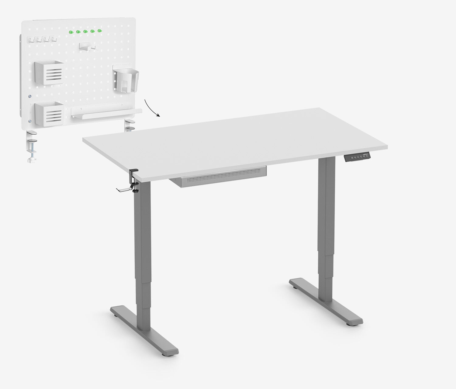 FOKUS Schulstart Set Grau, Slim Schublade Lichtgrau 120x70 Organizer Board Weiß Kopfhörer Halter