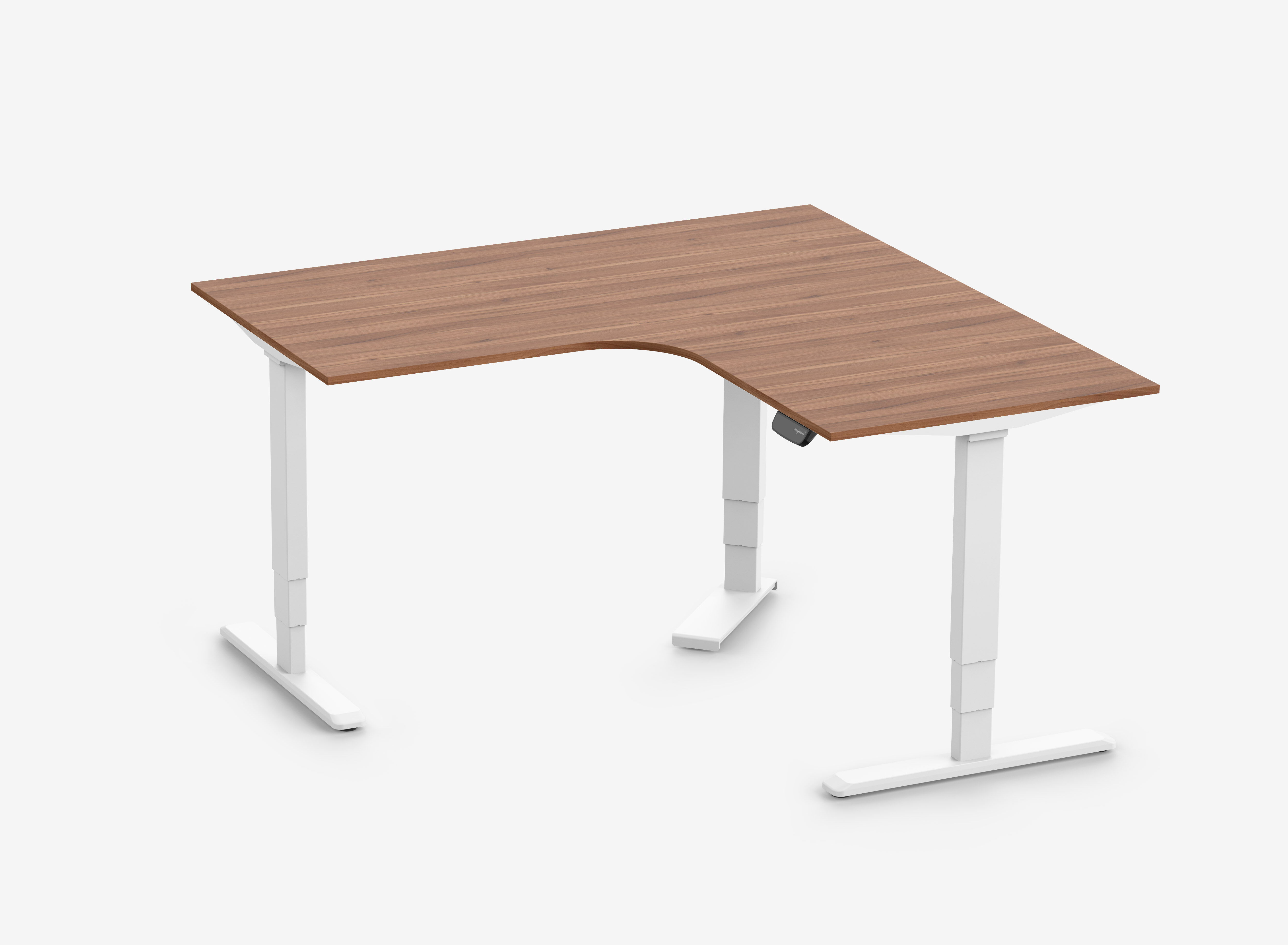 PRIMUS Eckschreibtisch, Gestell Weiß, Tischplatte 1600/800 x 1600/800 x 25 mm Nussbaum