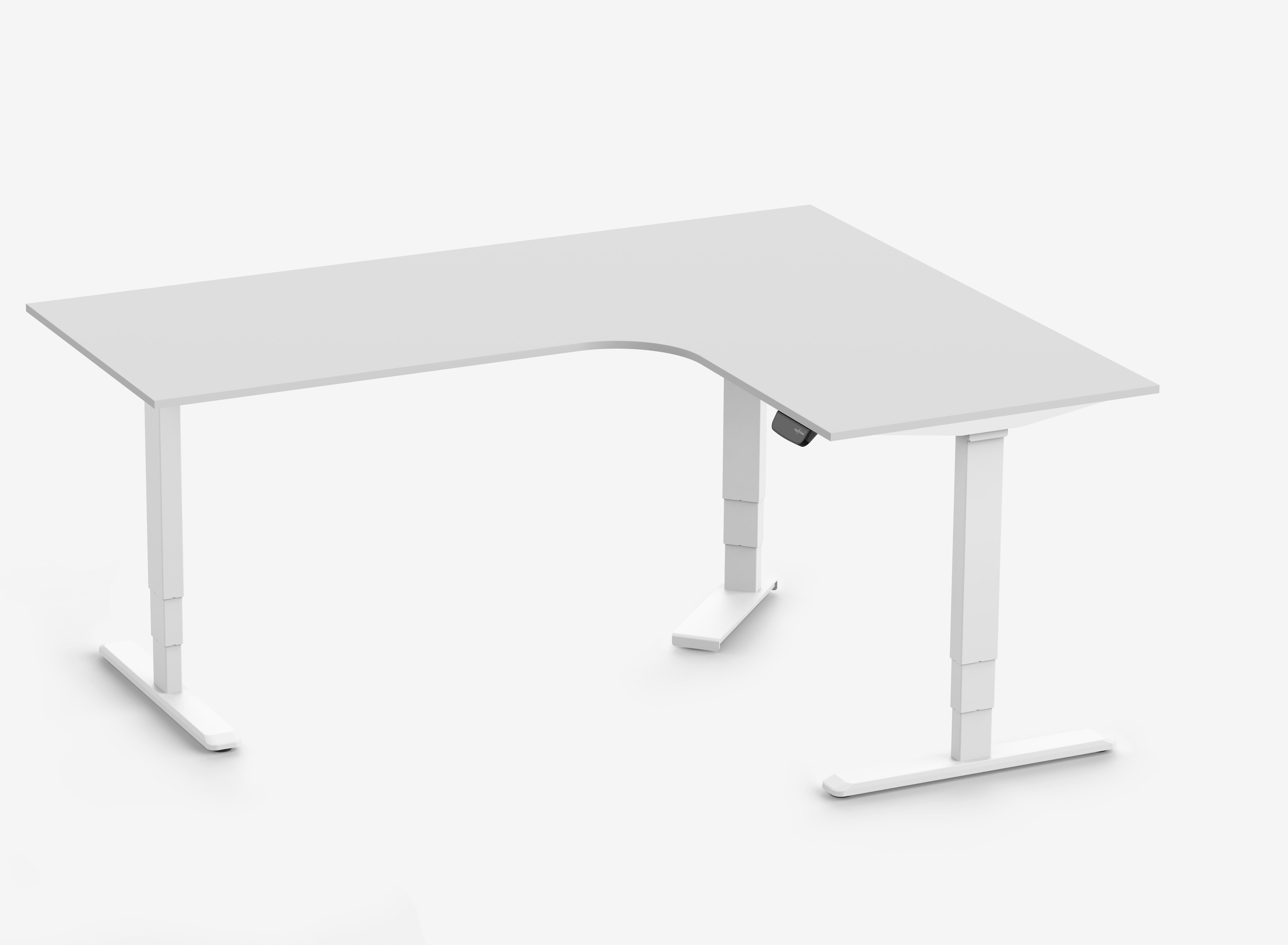 PRIMUS Eckschreibtisch, Gestell Weiß, Tischplatte 2000/800 x 1600/800 x 25 mm Lichtgrau