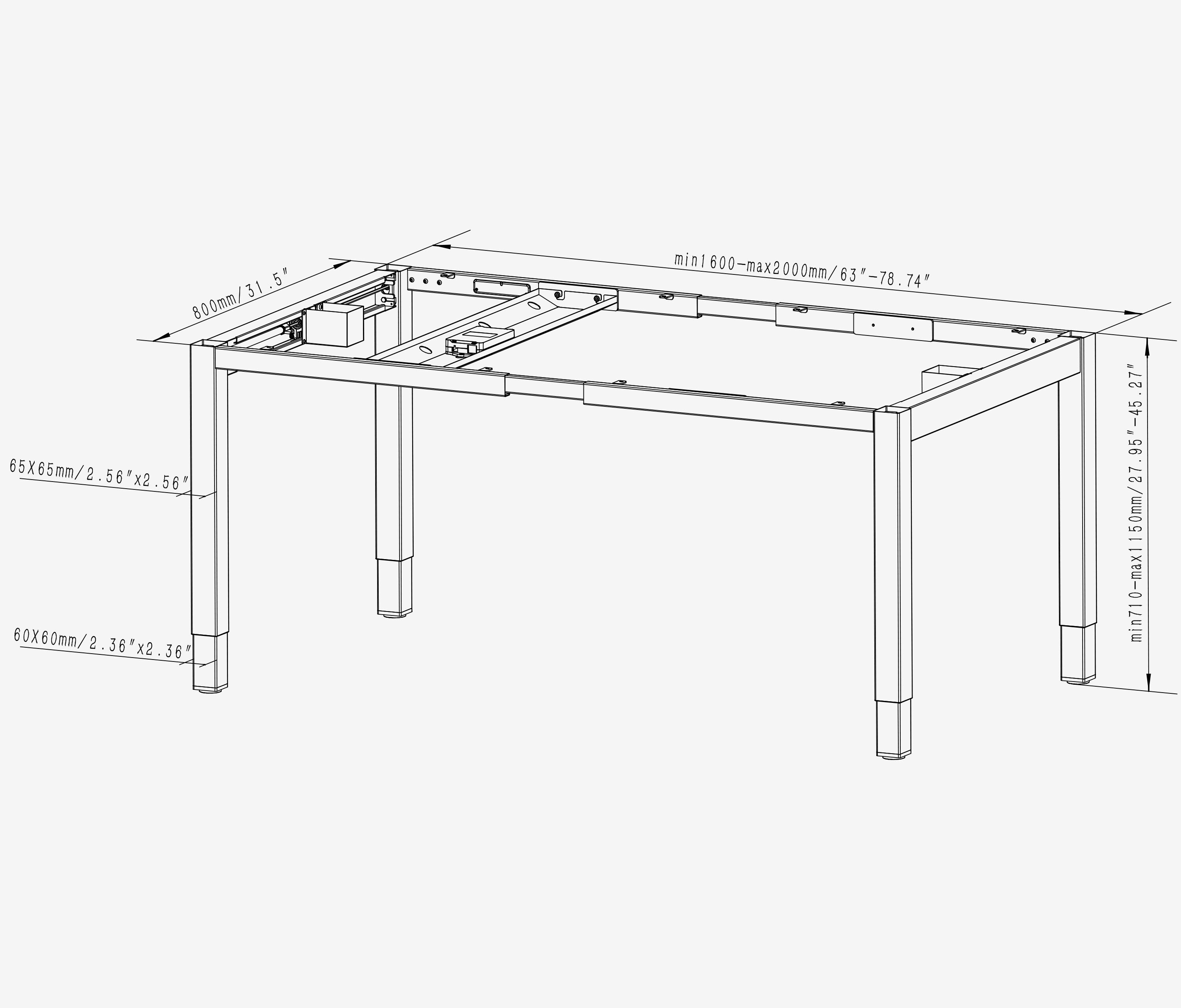 PRIMUS 4-Bein Schreibtisch Schwarz Topweiß 1600 x 800 x 25 mm 