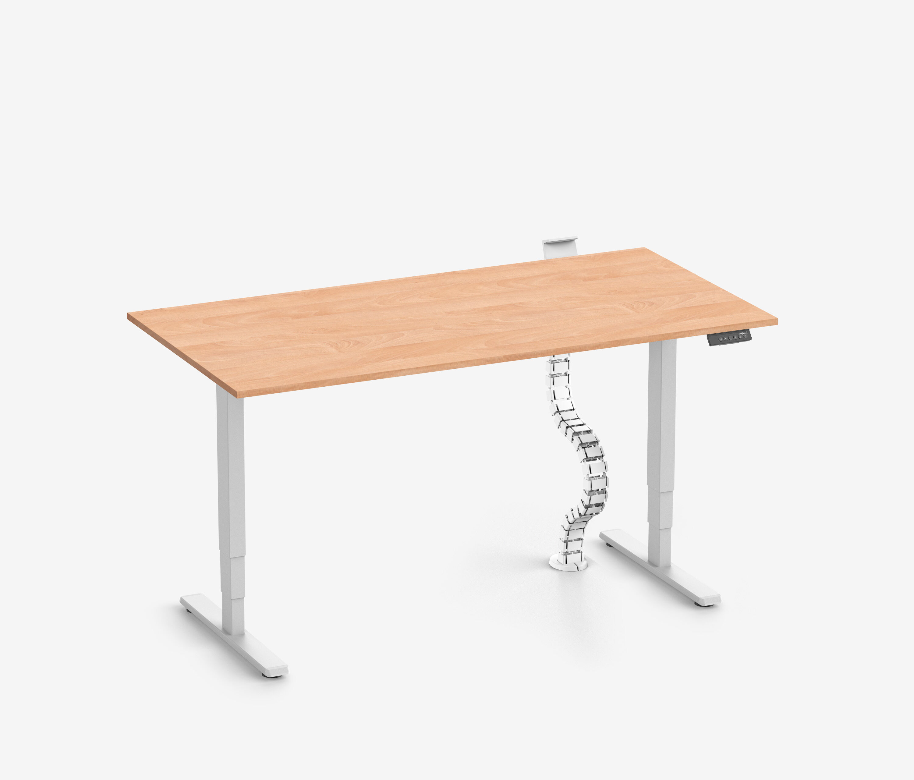 FOKUS Schreibtisch + Steckleistenhalter + Kabelschlange Weiß Buche 120x70