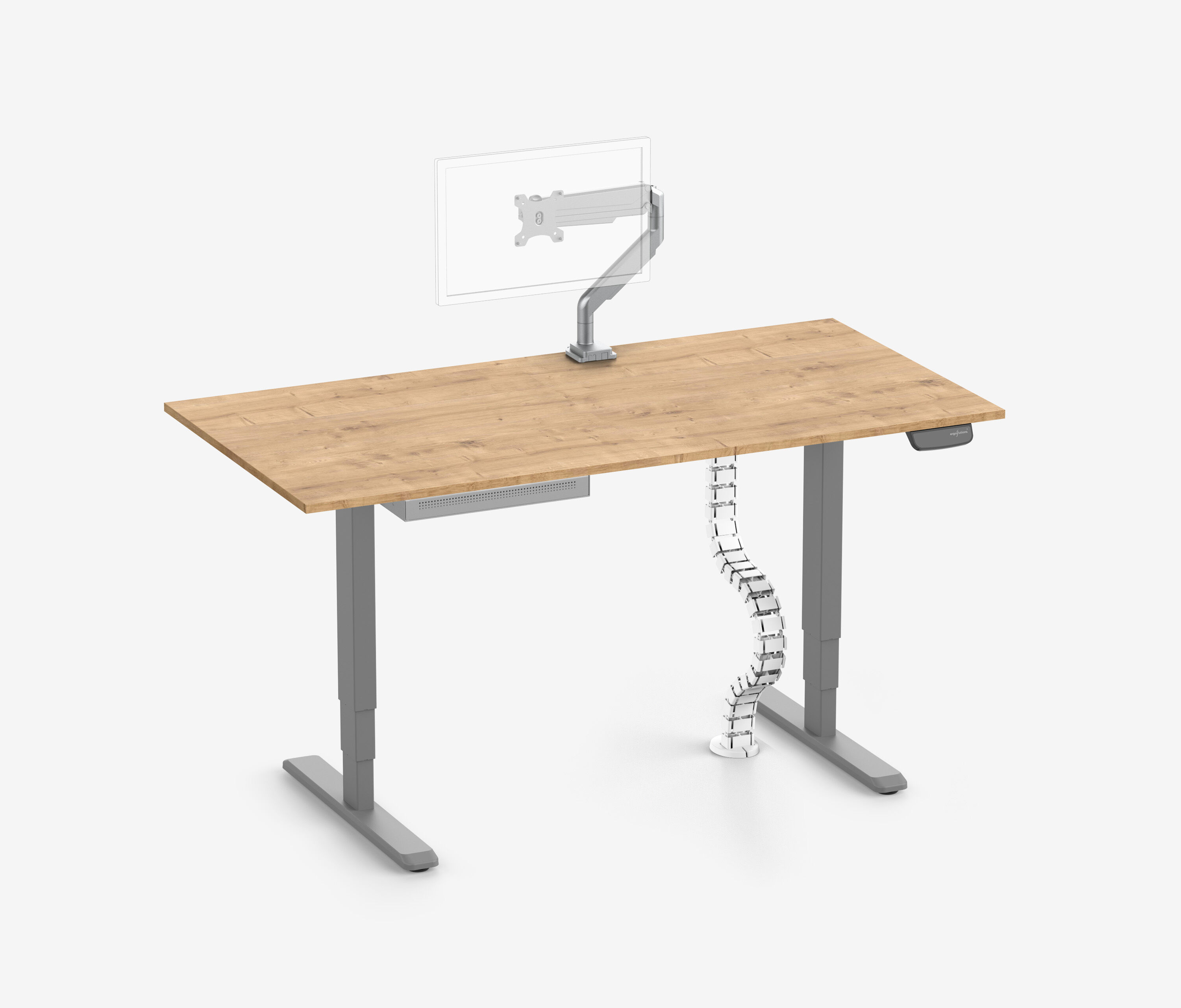 PRIMUS + Slimline Schublade, Kabelschlange & Halter 160x80 Grau Eiche