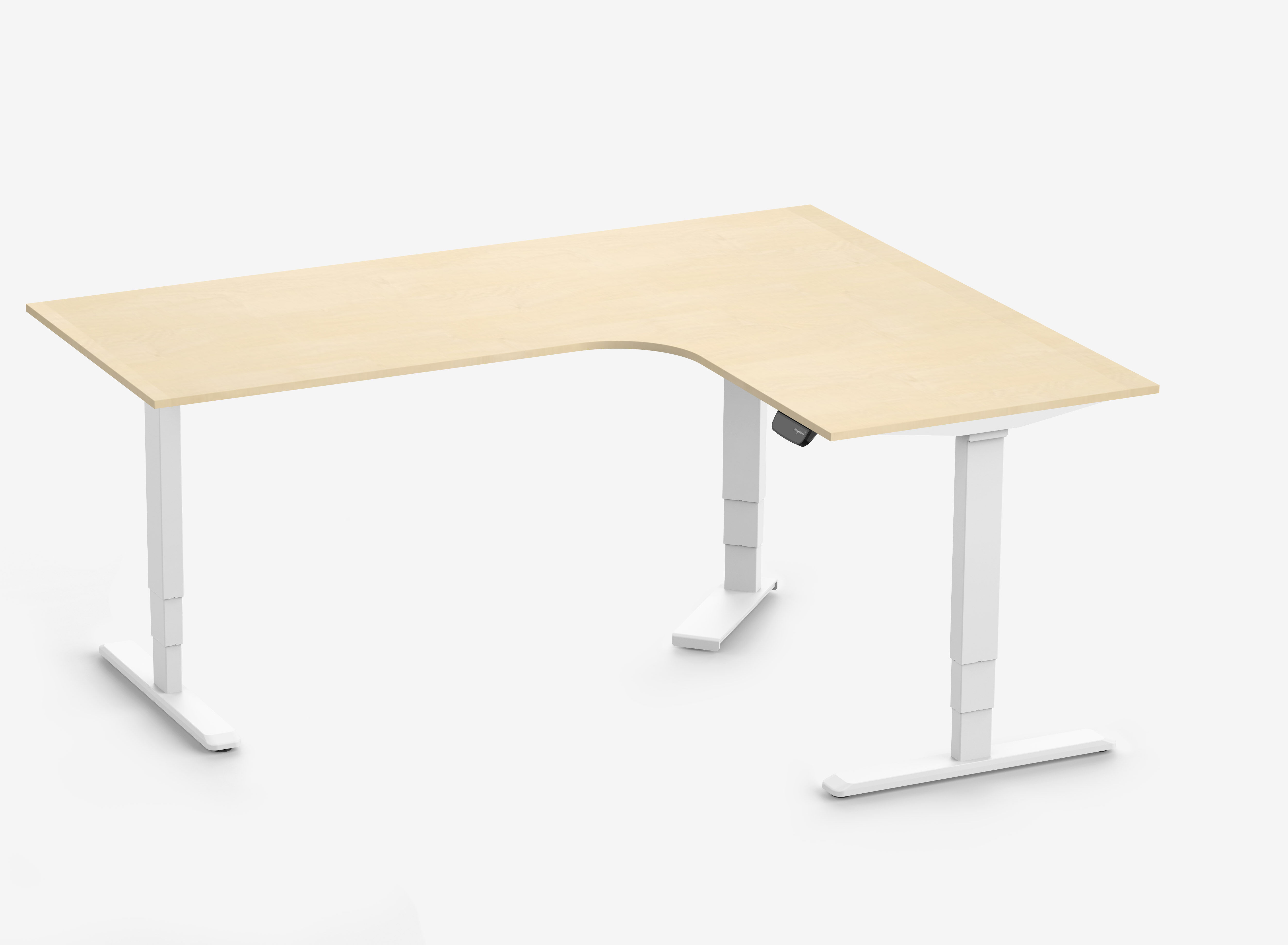 PRIMUS Eckschreibtisch, Gestell Weiß, Tischplatte 2000/800 x 1600/800 x 25 mm Birke
