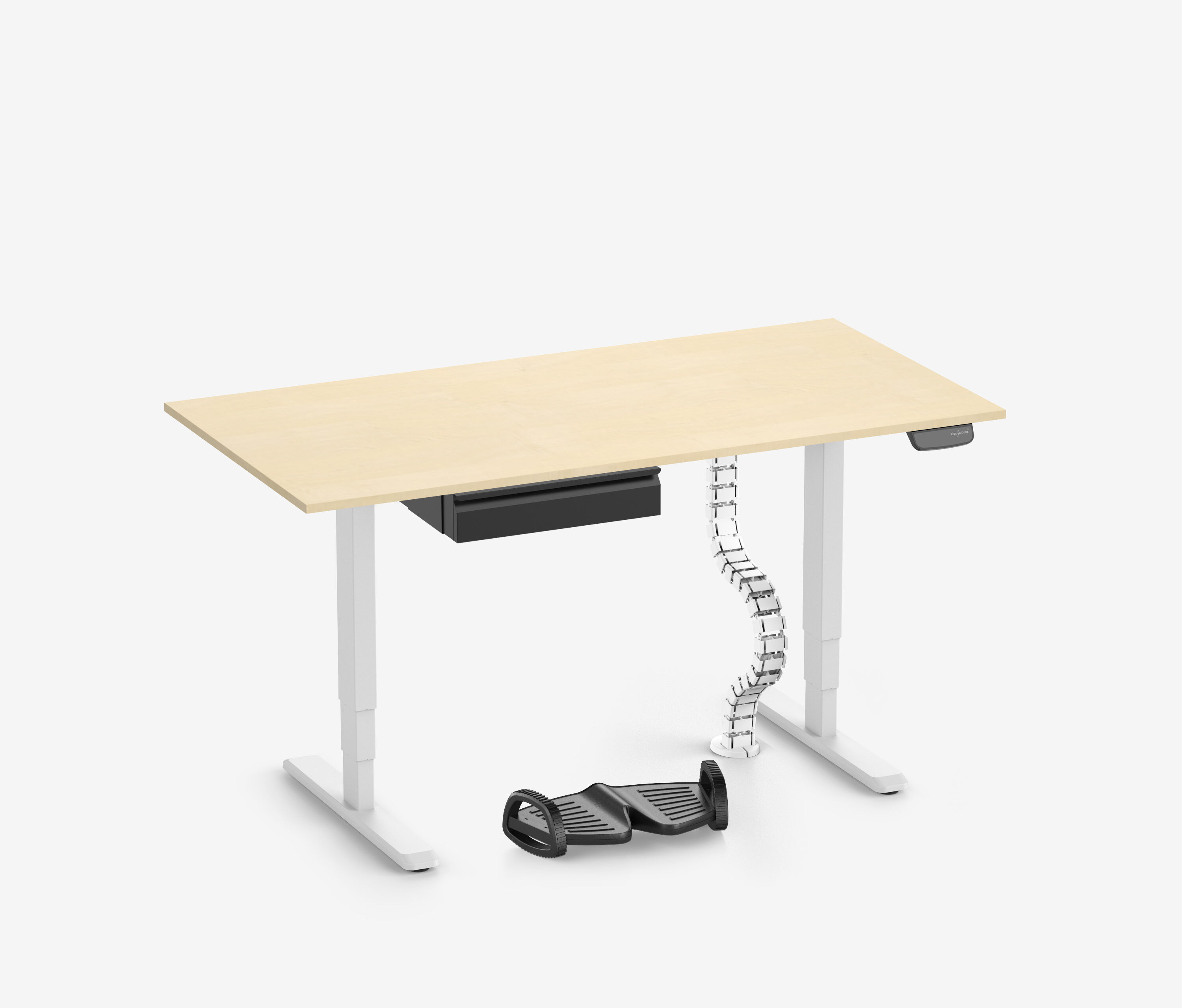 PRIMUS + Schublade, Kabelschlange & Fußstütze Weiß 160x80 Birke