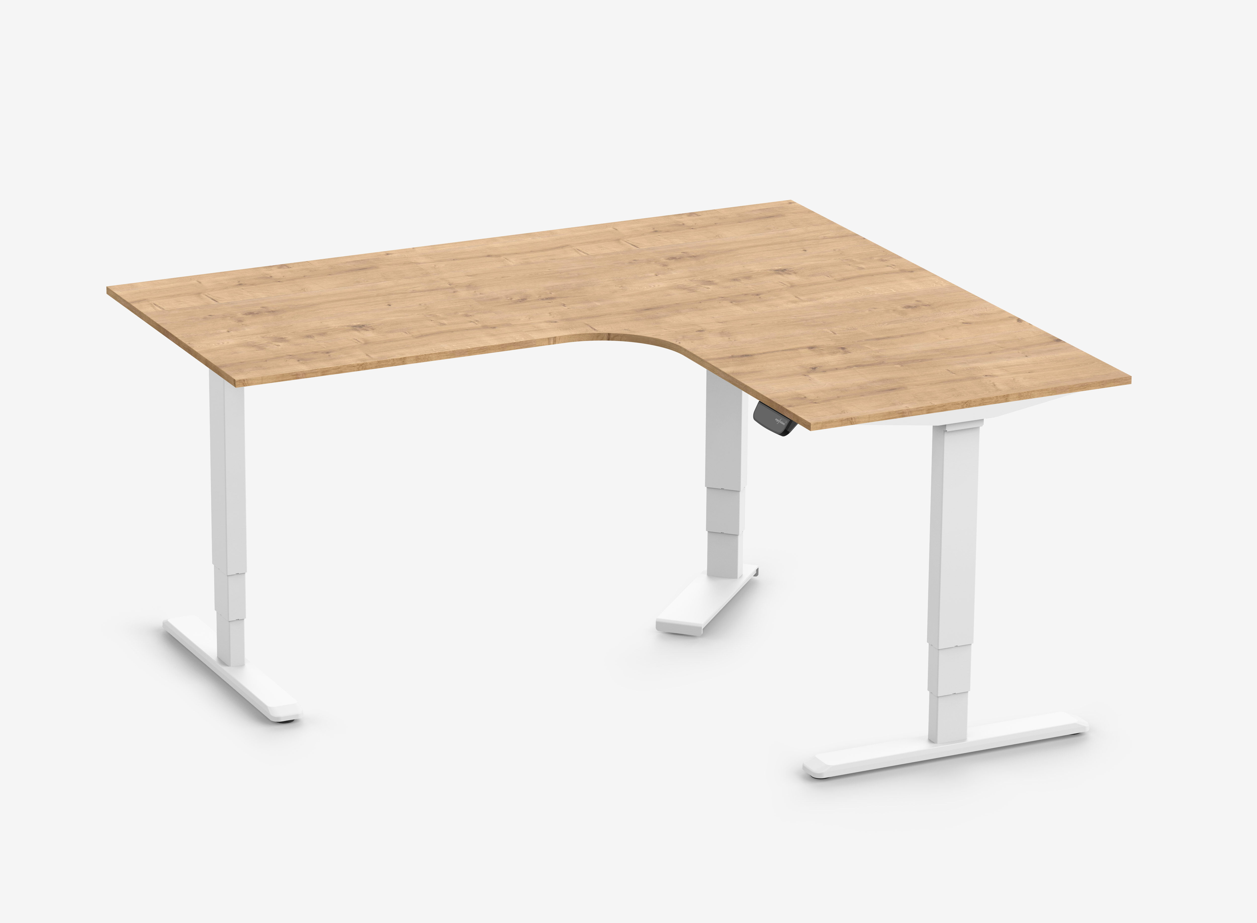 PRIMUS Eckschreibtisch, Gestell Weiß, Tischplatte 1800/800 x 1600/800 x 25 mm Eiche