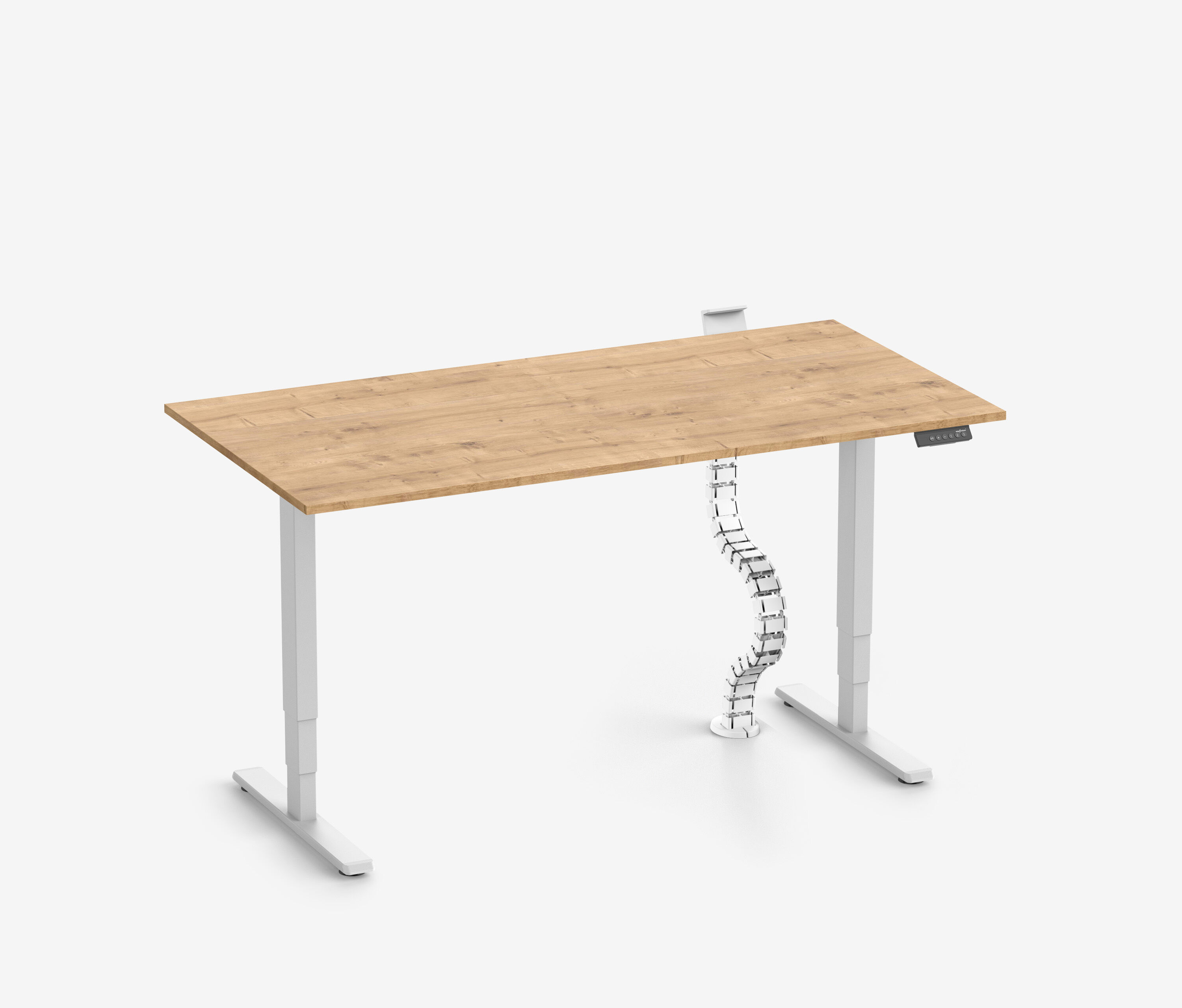 FOKUS Schreibtisch + Steckleistenhalter + Kabelschlange Weiß Eiche 120x70