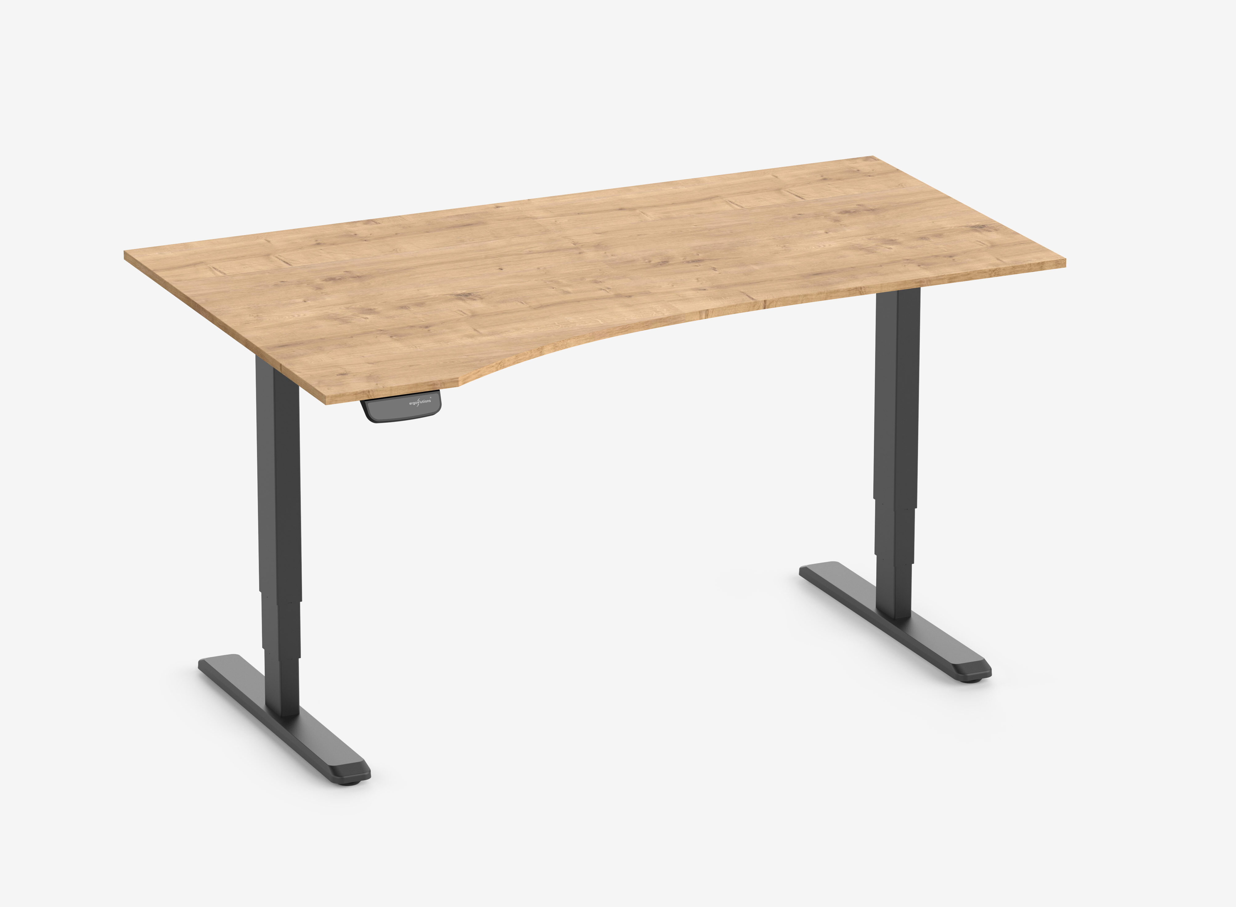 PRIMUS Freiformschreibtisch, Gestell Schwarz, Tischplatte 1600 x 800/1000 x 25 mm Eiche, Ausführung Links