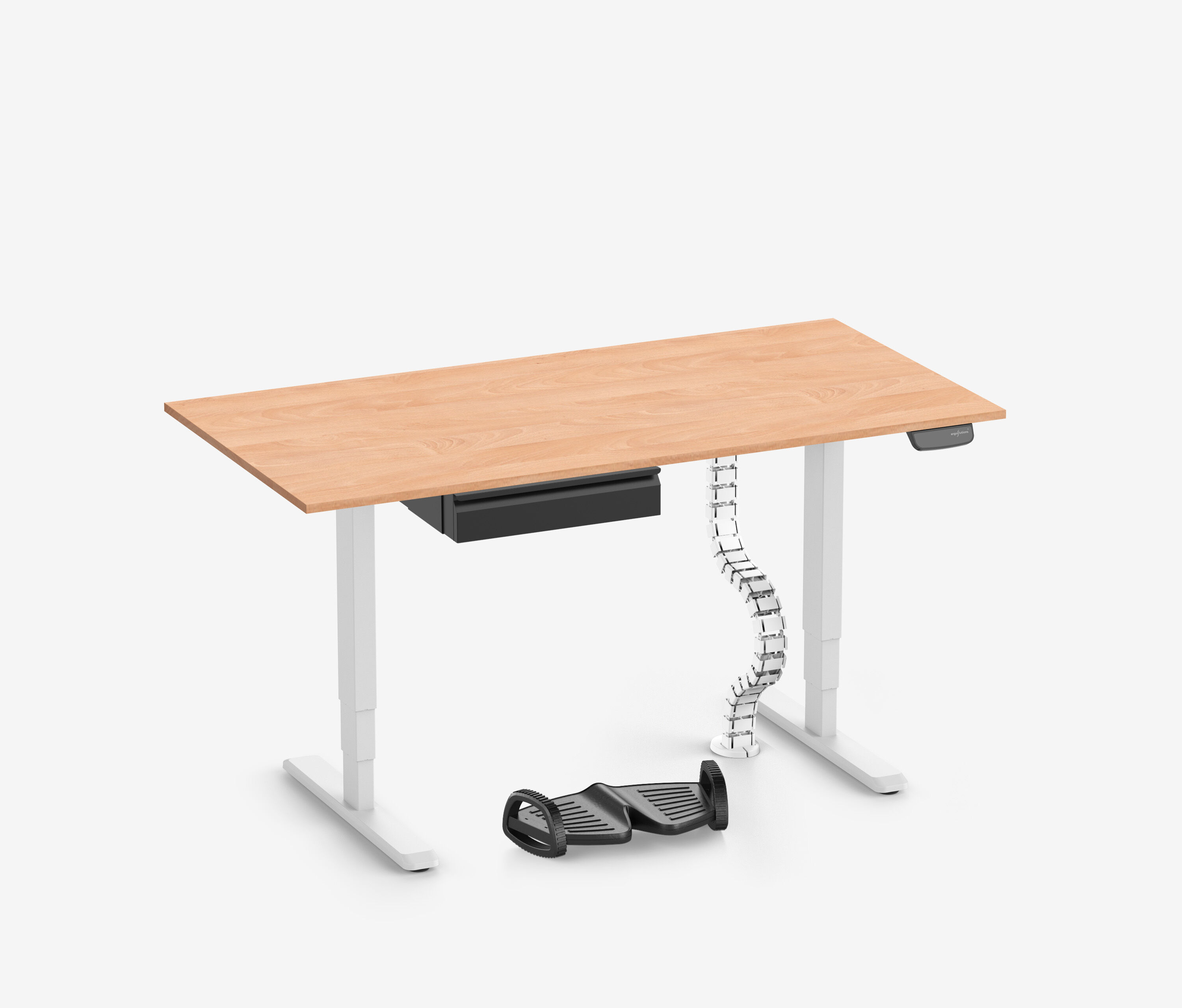 PRIMUS + Schublade, Kabelschlange & Fußstütze Weiß 160x80 Buche