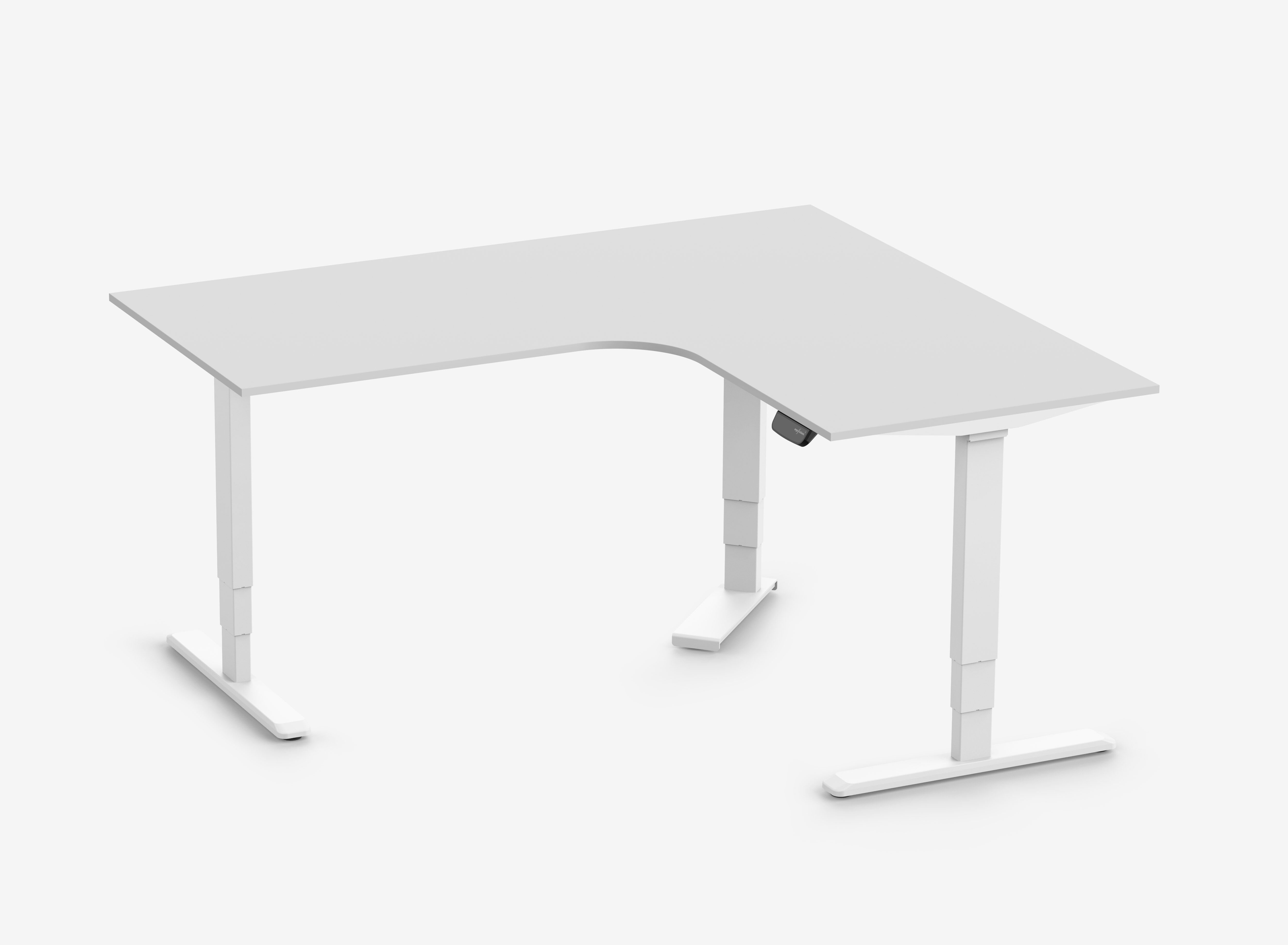 PRIMUS Eckschreibtisch, Gestell Weiß, Tischplatte 1800/800 x 1600/800 x 25 mm Lichtgrau