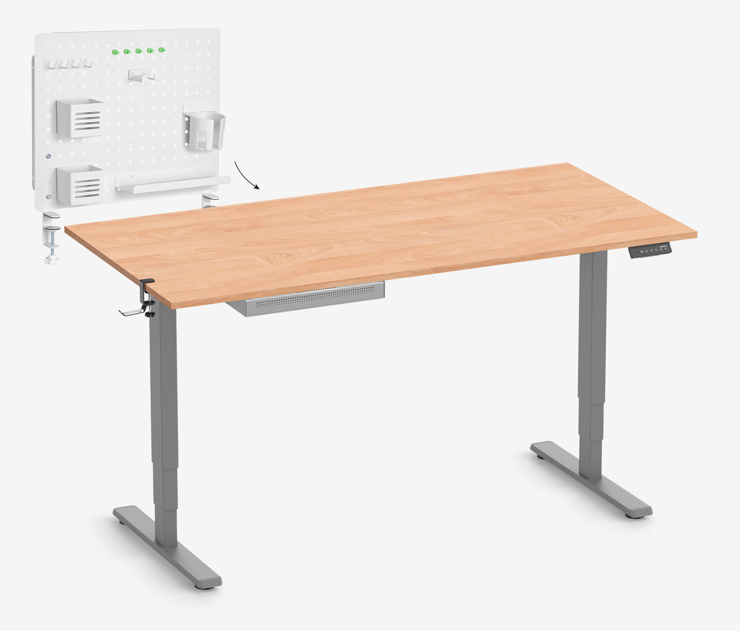 FOKUS Schulstart Set Grau, Slim Schublade Buche 160x80 Organizer Board Weiß Kopfhörer Halter