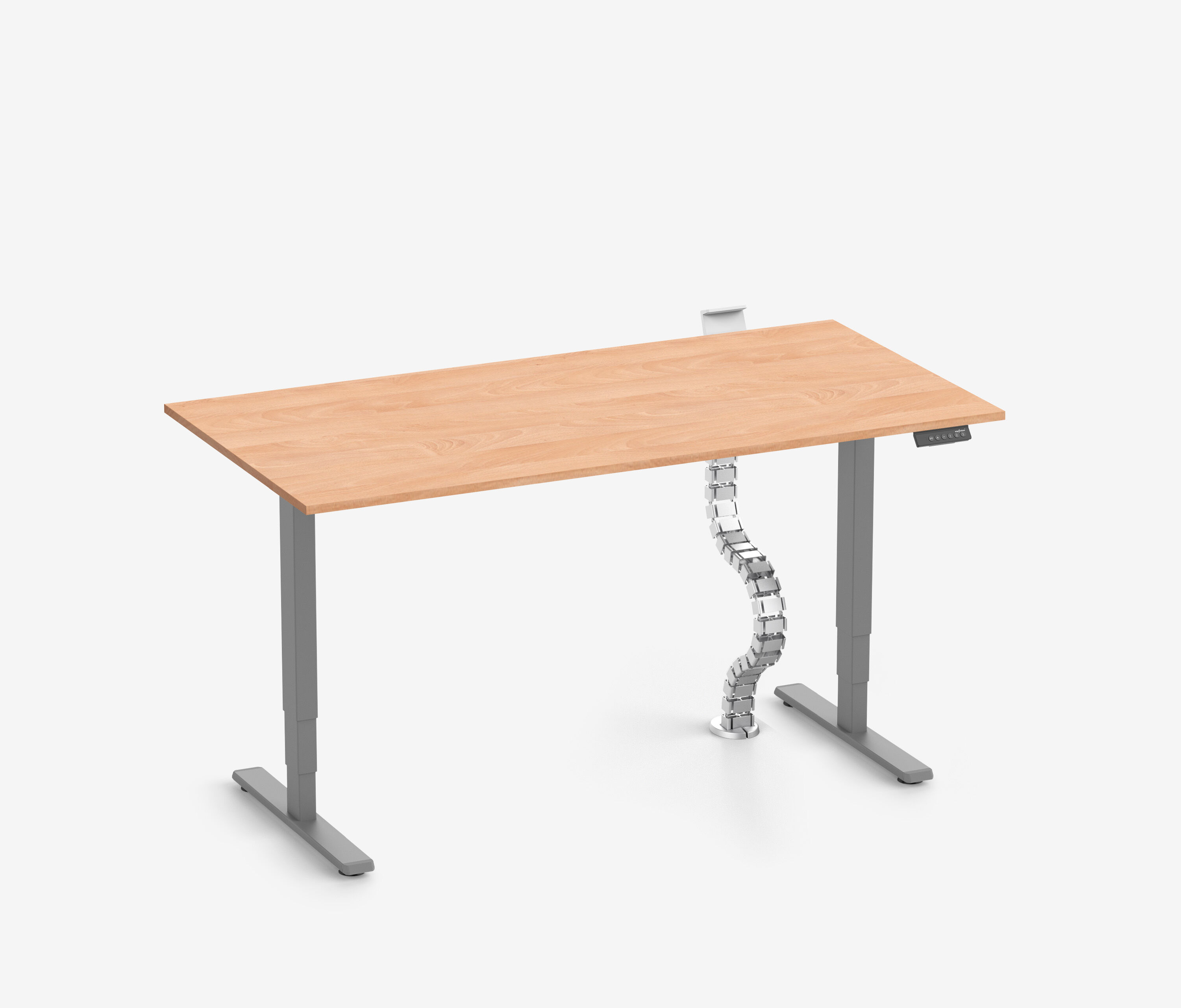 FOKUS Schreibtisch + Steckleistenhalter + Kabelschlange Grau Buche 120x70