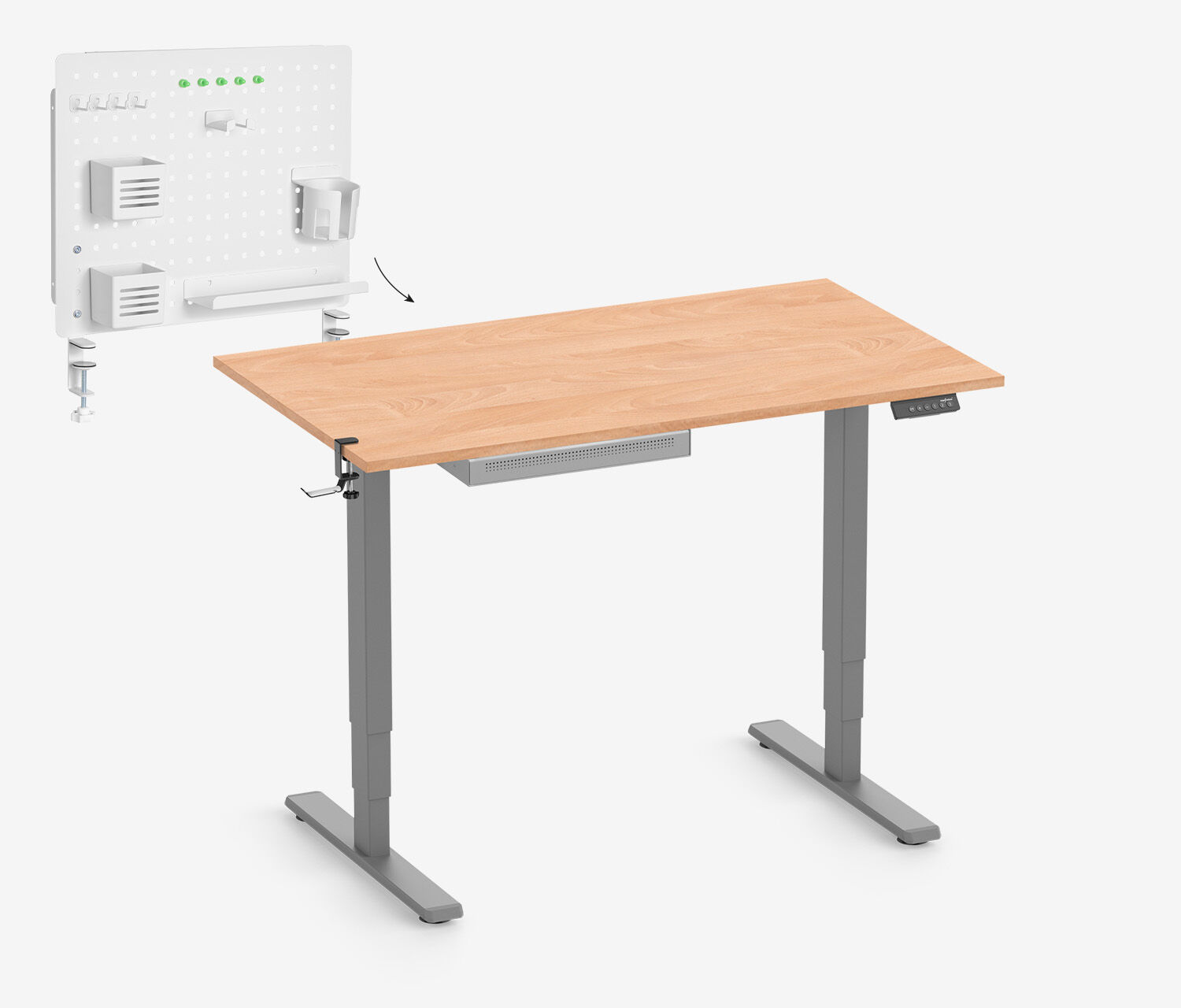 FOKUS Schulstart Set Grau, Slim Schublade Buche 120x70 Organizer Board Weiß Kopfhörer Halter