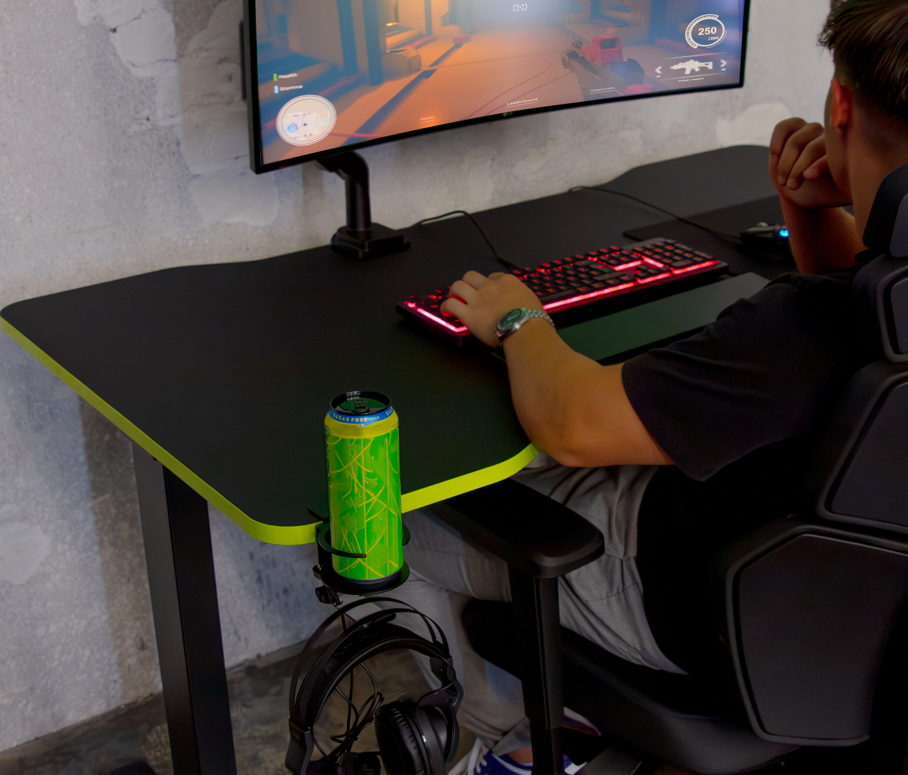 Primus Gamingschreibtisch Rechteck, Weiß Klassik Acid Green 140x80