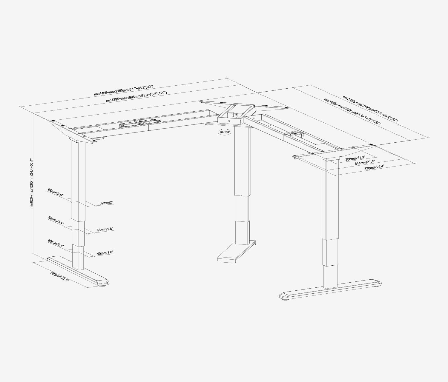 PRIMUS Ecktischgestell Flex Grau
