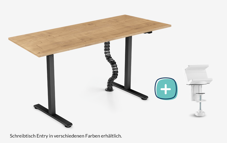 Schreibtisch Entry mit Kabelschlange & Steckleistenhalter