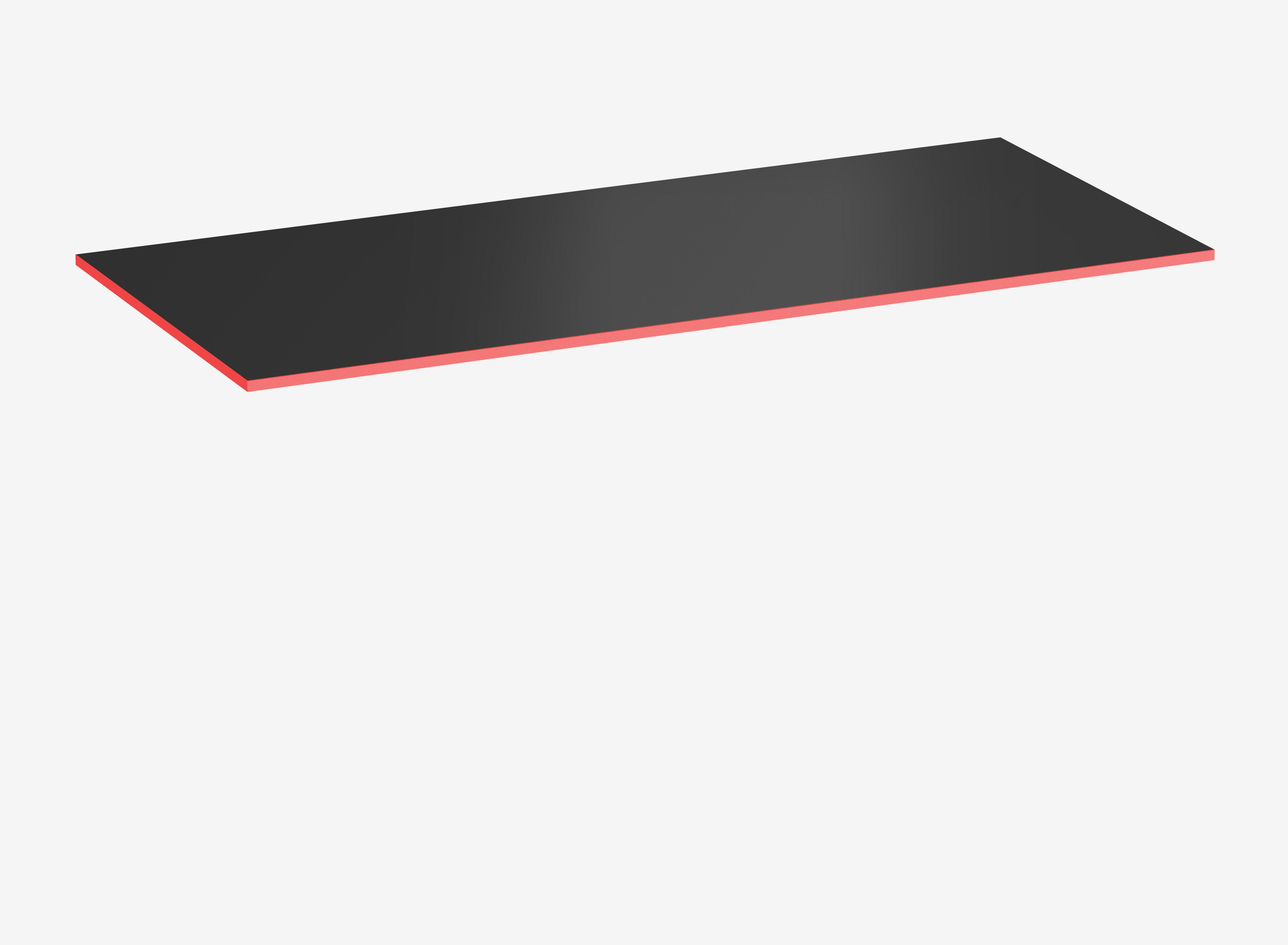 Gamingtischplatte Rechteck, Schwarz, Silk Touch, 1600 x 800 x 19 mm, Kante Fire Red