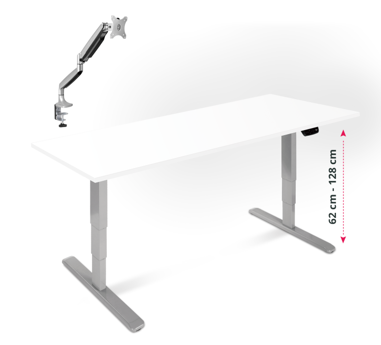 Elektrisch verstellbarer Schreibtisch, mit Gasdruck Monitorarm und Tischplatte in 160x80cm